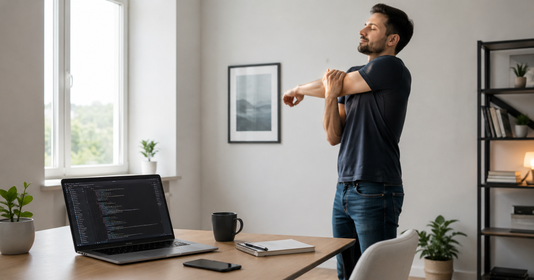 Developer taking a short screen-free break between coding sessions